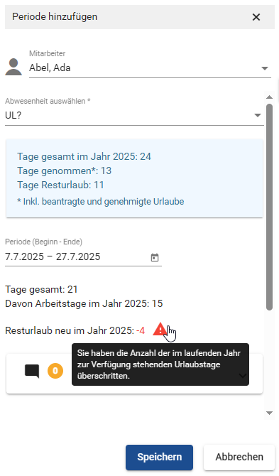 Warnung negativer Urlaub rote Schrift und Warndreieck