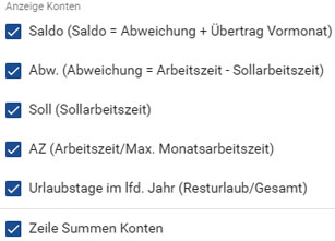 Anzeige Konten (Saldo,Abw.,Soll,AZ,UL, Zeile Summen Konten)
