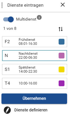Dienste eintragen inkl. Multidienst, Dienste übernehmen