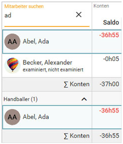 Farbliche Hervorhebung selektierter Mitarbeiter